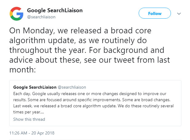 Google Algorithm Update April 2018